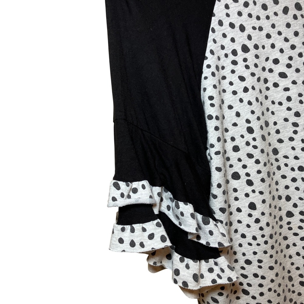 Lilypad Size L Women Gray Black Polka Dot Ruffle Sleeve Raglan Top - Picture 4 of 8